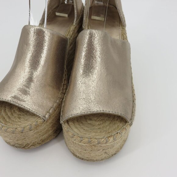 Marc Fisher ADALYN Women 7 M Metallic Gold Leather Espadrille Wedge Sandals - Picture 5 of 16